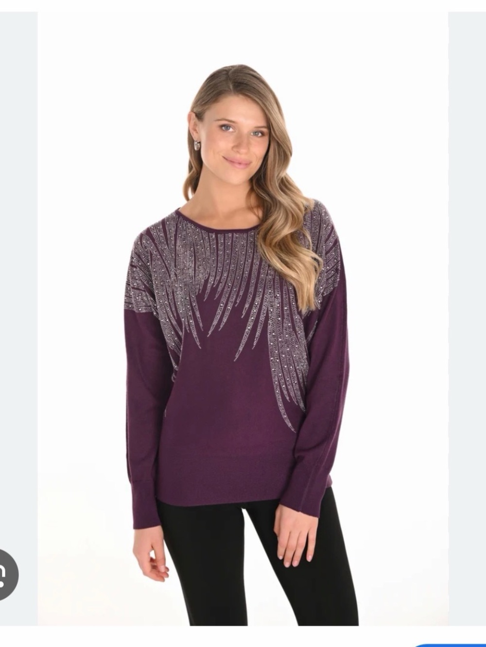 Frank Lyman Boat Neck knit Pullover sweater with Jewel Embellishments 253772 xl